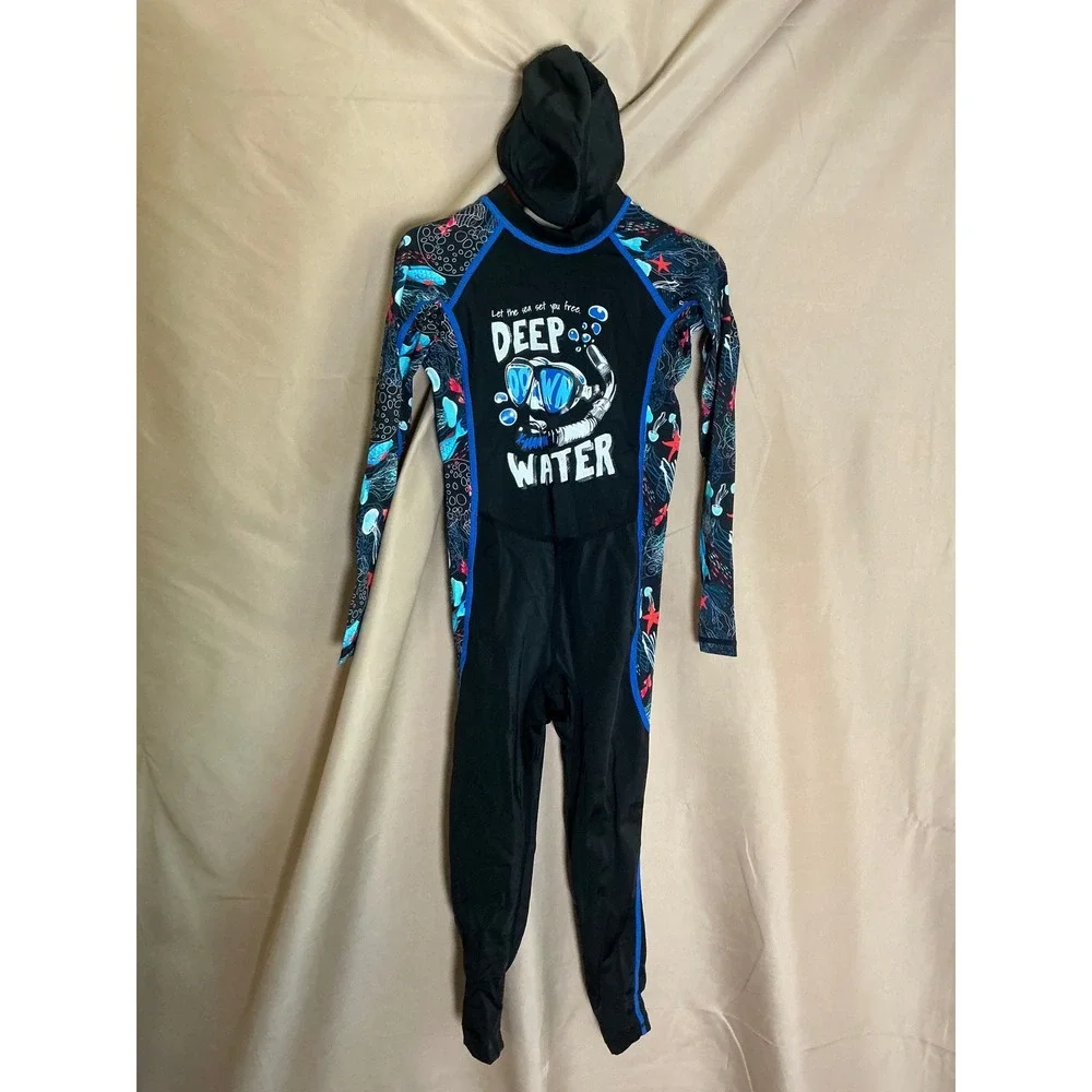 Unbranded‎ Rash Guard Suit Kids M Black New UPF 50+ Full Body Ocean Jellyfish